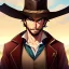 Placeholder: Portrait, Bearded, gunslinger, short brown hair, serious eyes, wild west Coat,