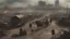 Placeholder: wide shot. front view. extremely realistic film scene: in a post apocalyptic future: masses of people with post apocalyptic trucks, draught horses with carts, chain slaves move towards a city in the far background. mud. smoke. fire. Clothes made of junk and trash, metal parts, scrap, belts, bags, spikes, in dystopian post-apocalyptic environment, hyperrealistic, extremely lifelike photorealism, masks, insanely detailed and elaborate, uniquely detailed clothing, gloomy mood, dramatic volumetric l