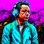 Placeholder: Illustrative sketch of Gustavo Petro in music with headphones, contrasting colors, full body, ultra quality, hyper detailed, graffiti, concept art, maximalism, 8k