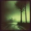 Placeholder: Dark street creepy fog colours strong texture artistic polaroid volumetric light tree nightmare Yves Tanguy