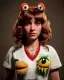 Placeholder: Portrait, waitress woman with monster muppet mask that covers her entire head, retro style, Sesame Street style, smooth, unreal engine 5, god lights, ray tracing, RTX, lumen lighting, ultra detail, volumetric lighting, 3d.