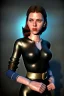 Placeholder: retro portrait image from 1960, New York explosion, long hair, young Scarlett Johansson, classic black tight lycra suit, gold bracelet and belt, high heel boots, soft color, highly detailed, unreal engine 5, ray tracing, RTX, lumen lighting, ultra detail, volumetric lighting, 3d, finely drawn, high definition, high resolution.