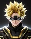 Placeholder: Detailed anime portrait of bakugo from my hero academia, gold hair and golden eyes, black suit, intricate details, full body portrait, keep head in frame, slight smile, black Japanese motif, concept art, highly detailed, digital painting, concept art, sharp focus, illustration, art by Yoji Shinkawa, WLOP and greg rutkowski and alphonse mucha and artgerm and yanjun Chen and Junji ito and Makoto Shinkai, HDR, octane render