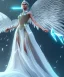 Placeholder: A crystalised queen, atmospheric, realistic, unreal engine, cinematic lighting, octane render, transparent long dress, blonde, full body, wings