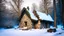 Placeholder: stone cottage in forest in winter