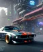 Placeholder: Muscle car in a cyberpunk futuristic city|mdjrny-v4 style| symmetric| intricate detailed| to scale| hyperrealistic| cinematic lighting| digital art| concept art