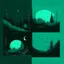 Placeholder: Minimalist hand drawn heavy brush stroke illustrations of nature with strong turquoise on deep green background.