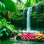 Placeholder: Separate waterfall with tropical leaves and dragon fruit