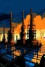 Placeholder: refinery with gushing crude oil, anime style