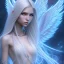 Placeholder:  beautiful, soft, smiling face, blue atmosphere, long straight blond hair, big fairies wings in the back