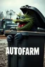 Placeholder: EUROPEAN Oscar the AUTOFARM Grouch SESEME ST CHARACTER IN LARGE GARBAGE TRASH BIN,GARBAGE TRASH BIN, side profile, "GARBAGE TRASH BIN IN FRONT" man in super blackscary (((((autofarm)))))) TITLE in movie poster movie style horror look. as five headed mouth open, rough teeth, turn head around, landrover crash in background(&*&*^%$^#%$#%$^%$#^#$#^%#$^$#