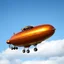 Placeholder: award winning photograph of a steampunk housefly ufo dirigible designed by only one vehicle per image painted metallic orange traveling at a high rate of speed, jet intake off of front center of vehicle and jet exhaust out the rear bilaterally symetrical,