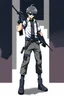 Placeholder: male cyberpunk solo with long hair tail, Norwegian, Wearing Leisureware and mirrored sunglasses, armed with sniper rifle, lean, nice, Anime Style, Retroanime, Video Game Character