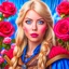 Placeholder: Blue eyed traditional blonde Viking woman art with nature and roses in the background