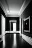 Placeholder: Reception with black walls, a white floor, hidden or rich lighting, and it is suitable for a museum