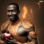 Placeholder: Buff black man gives you an Pomegranate and smiles at you