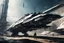 Placeholder: in space, futuristic epic sci-fi, wide angle, LV-426, with a huge battered and chipped spaceship with large white GH 5 markings and a logo on both sides of the hull, men soldiers Sci fi city complex, in digital art style, wide angle, balanced composition, black beige blue stripes, hard surface, reflections, triadic color, symmetry, hyper detailed, octane rendering, complex work,