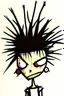 Placeholder: 2d drawing of a stickman, cool with punk hair, x eyes like in hangman, slight smile, 3d realistic in colour