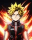 Placeholder: Detailed anime portrait of bakugo from my hero academia, gold hair and golden eyes, black suit, intricate details, full body portrait, keep head in frame, slight smile, black Japanese motif, concept art, highly detailed, digital painting, concept art, sharp focus, illustration, art by Yoji Shinkawa, WLOP and greg rutkowski and alphonse mucha and artgerm and yanjun Chen and Junji ito and Makoto Shinkai, HDR, octane render