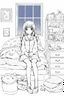 Placeholder: girl bedroom, many objects, line arts, manga style