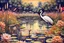 Placeholder: Richly textured mixed media layered painting in the styles of Georges Seurat, Samuel Palmer and Georgia O'Keeffe, a dreamy lily pond with wildflowers and lime grass, with a beautiful crane standing in the far background amidst a thicket of cattails. insanely detailed crisp HD quality. metallic pastel colours. Modifiers: Arthur Rackham Paul Klee pen and ink JAMES R. EADS dreamy expressionism 3D shading Edward Gorey metallic colors Esao Andrews Acrylic Pouring hallucinatory dramatic atmosphere and