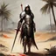 Placeholder: [art by Guy Borremans] bloody Templar of the Oath of Silence on the battlefield with her mace and palmtree crab armour