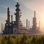 Placeholder: cinematic digital art portrait of ultra realistic {cyber-steam-punk style} oil gas chemical refinery plant and petrochemical industry {with rusty spots} in developing forest, supernatural scenery, seen from distance pov. Apocalypse style. In summer sunset background, ultra detailed and super focused. octane render, unreal engine, cycles, vray in 64k UHD. Award winning masterpiece trending on art station