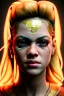 Placeholder: portrait, Shakira, blonde, angry, Realistic image, superhero, retro watchmen style, gold make-up, blood, sweat, fog, goddess style, Neon colors, leds. Black background, photo studio, concept art, smooth, unreal engine 5, god lights, ray tracing, RTX, lumen lighting, ultra detail, volumetric lighting, 3d, finely drawn, high definition, 4k.