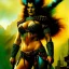 Placeholder: portrait oil on canvas, beautiful punk busty female Barbarian Warrior,green eyes, ,minimal armor,comic book cover, mystical colors,insanely detailed,realistic,intrincate detail, 16k resolution, masterpiece,Frank Frazetta,Alex Horley, Simon Bisley