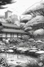 Placeholder: Tokyo garden in Spring abstract pencil black and white STYLE OF HIROKU OGAI