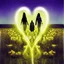 Placeholder: golden robot electric heart with tree wings