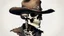 Placeholder: Realistic Skeleton using a wild west hat in anime looking down