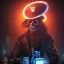 Placeholder: a cyberpunk hacker pirate captain skeleton holding a beer with a pirate hat sitting in front of a huge old crt monitor in a dark room , only light coming from crt monitor, highly detailed, intricate, digital art, trending on artstation, trending on cgsociety, by greg rutkowski