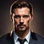 Placeholder: portrait of a 40 year old Handsome, smart gang boss with lightly tanned skin. medium length brown hair slicked back and a goatee beard. mean looking. photorealistic