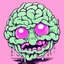 Placeholder: Vintage illustration of a slimy pink brain melting, cartoonist animation style, hand drawn, pastel color palette, gross art, pop punk, 90s anime inspired, airbrushing, post modern, horror cut, gradient chrome abberations, retro weird drawings