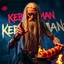 Placeholder: a very thin swedish viking man, evil with very long blonde hair (2 meter), (fat glowing eyes), he is called "KEBAB MAN" performing at death metal club, his name is "KEBAB MAN" kebab rolls On stage, kebab Neon lights and smog, and "KEBAB MAN" big sign on the wall, kebab tribal tattooes, spinning kebab machines, flames and smoke, chaos, he using gasolin and pour it on the kebab on the stage, pointing middle finger, not point finger