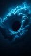 Placeholder: Intense cold dark blue Hole explosion in deep space. Hole apocalypse wipes out Universe. Cold blue cloudy hole collision explodes in outer space.a shape of devilish dark body with hood in the hole like sucked in side Epic galaxy with growing black hole. Thin line draw, Cinematic interstellar