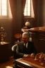 Placeholder: Mustafa Kemal Ataturk sitting at the table in his room. closed eyes, rtx, reflection, 8k, glow, winning photography, caustics