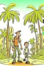 Placeholder: city palm trees old and boy walk cartoon