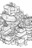 Placeholder: coloring page for kids, , cartoon style, thick outline, low details, no shading, no color, Pile of wrapped presents with bows.