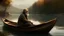 Placeholder: Could you please help me create a landscape painting with an old man on a solitary boat