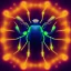 Placeholder: A beautiful portrait of a cyborg spider wite neon color scheme, high key lighting, volumetric light high details psychedelic background