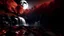 Placeholder: White waterfall, moon, a dark red autumn forest around