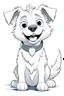 Placeholder: Young cartoon white dog coloring page, lineart, hand draw, white blackground