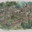 Placeholder: forest city ruins, watercolor