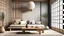 Placeholder: Home mockup, living room in Japandi style, 3d render