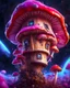 Placeholder: singular weird floating mushroom house in space. intense cosmic space, intergalactic. Detailed gloss Painting, bright random color, fantastical, intricate detail, splash screen, hyperdetailed, insane depth, concept art, 8k resolution, trending on Artstation, Unreal Engine 5, color depth, backlit, splash art, dramatic, High Quality Whimsical Fun Imaginative unusual, good composition