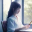 Placeholder: Beautiful girl studying in room, window, nature, anime style, unreal engine 5, studio lighting