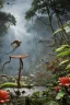 Placeholder: large venus fly trap with teeth eating a dragonfly, flowers, jungle, hyperrealistic, trees in background, digital art, alien like, disgusting, intricate, morbid, rainy, sinister, volumetric lighting, unreal engine, high resolution, 8k, depressing colors, dark colors, horror, horrific,