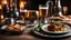 Placeholder: 142857, delightful, sensitive, delicious food, banquet, pewter tankards and pewter plates, pewter mugs, pewter cups, beer, ale, confident, night, darkness, architecture, filled with delicious food, splendid roasted meat, award-winning photograph, beautiful composition, chiascuro